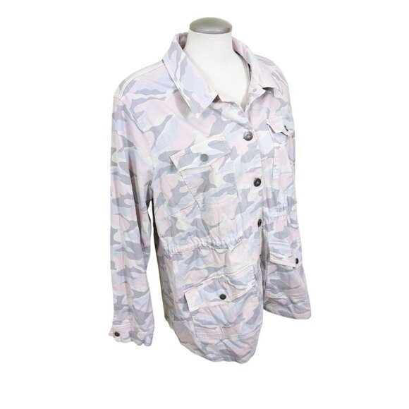 TORRID Jacket Coat Size 3 Camo Pink Gray Cinch Waist Draw String Cotton Spandex - Picture 3 of 7